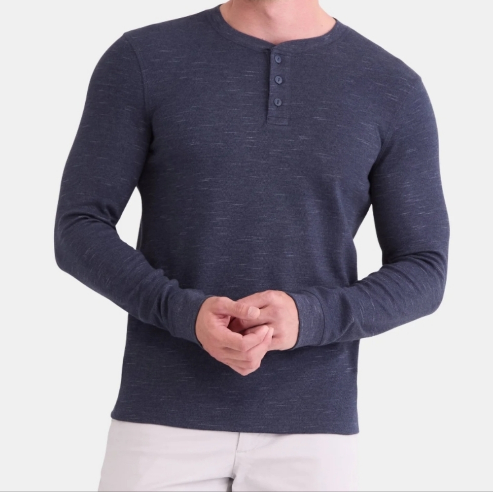 George Men's Size 2XL Slub Thermal Henley Shirt Dark Navy NWT Long Sleeve